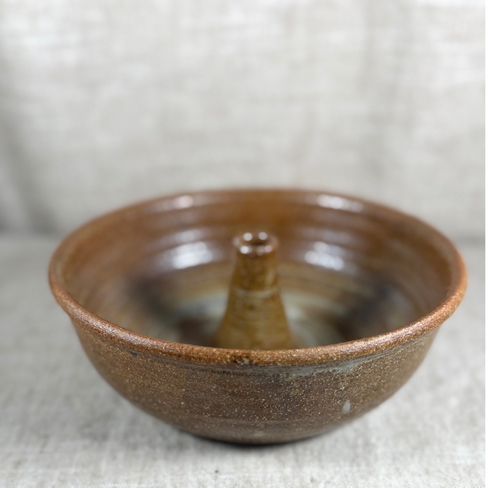 Vintage Studio Pottery Chicken Roaster Brown Salt Glaze Stoneware 8 Inch